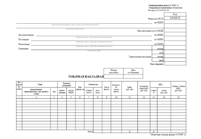 Товарная накладная 