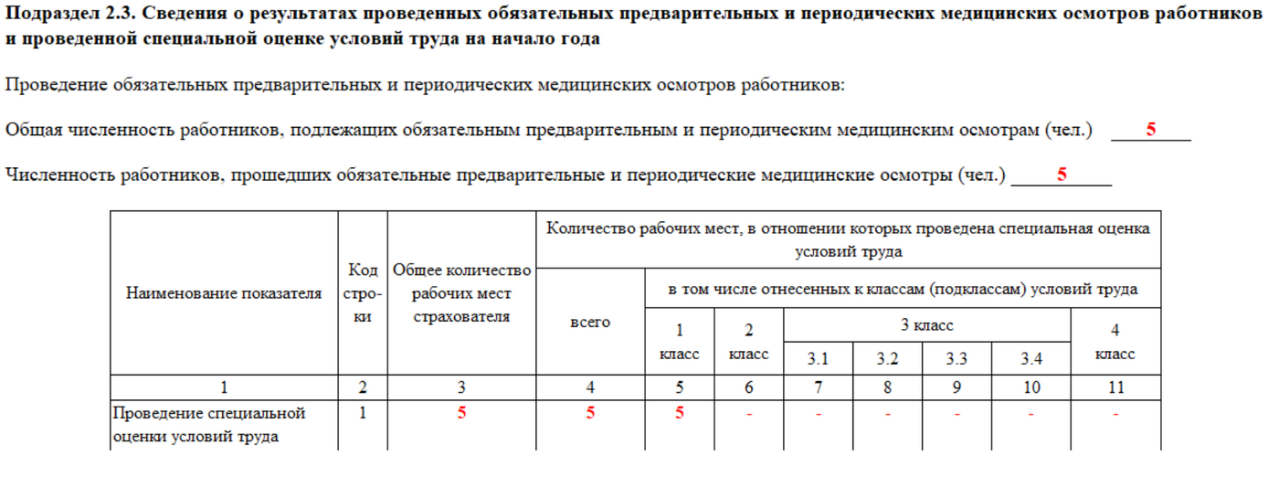 Образец заполнения подраздела 2.3